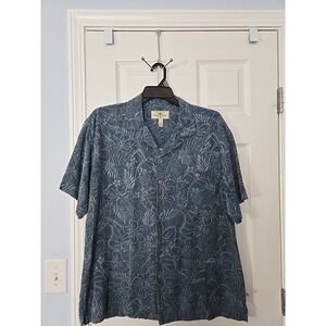 Island Shores‎ Men's Casual Blue Floral 100% Silk Hawaiian Shirt Size: XL